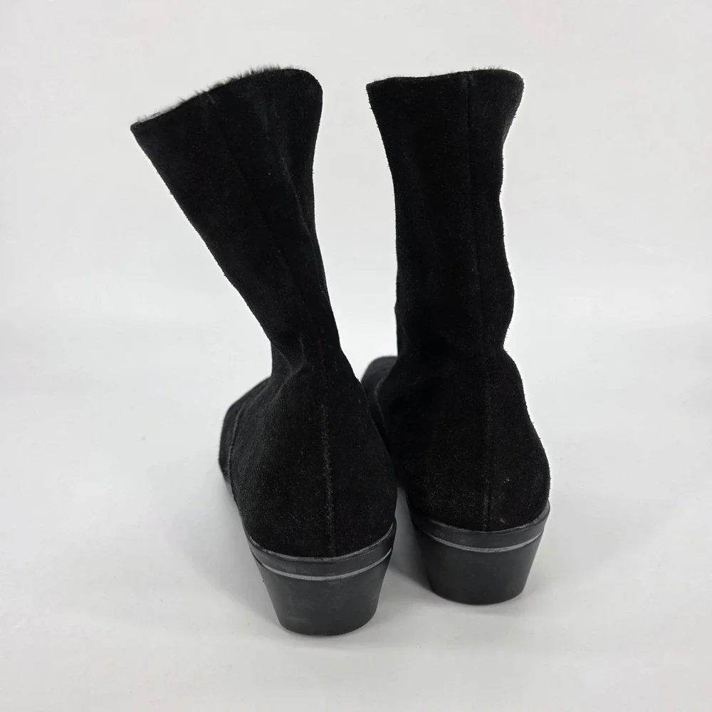 La Canadienne Waterproof Suede Ankle Boots Evitta 9.5 M Black Faux Fur Lined Zip
